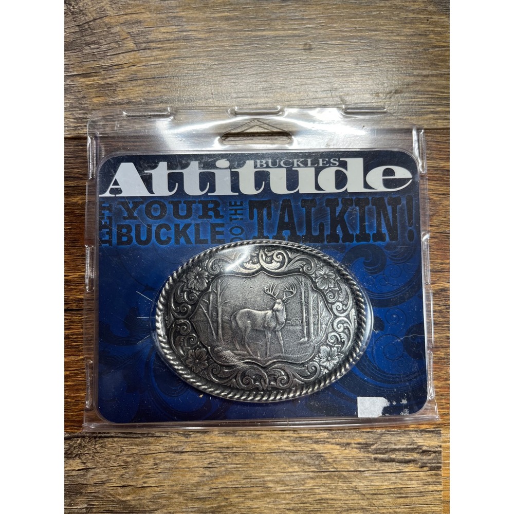 Montana Silversmiths Attitude Buckle Deer Badge Antique Silver Western 61003